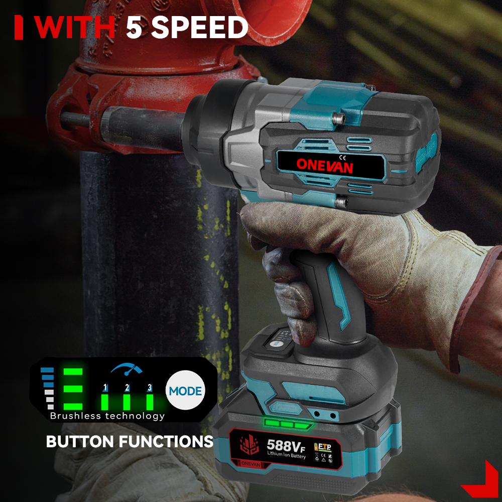ONEVAN 2800N.M Brushless Electric Impact Wrench 1/2 Inch Cordless Impact Wrench Screwdriver Power Tool For 21V 18V Battery Pins