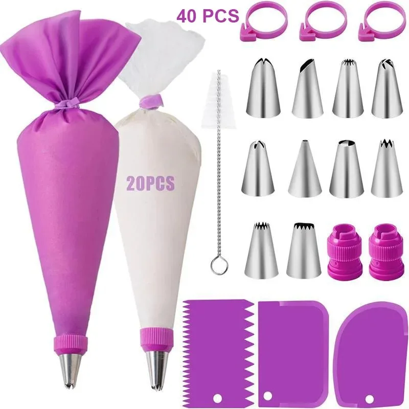 Silicone Piping Tip Set Cake Frosting Tips Stainless Steel Nozzles Spatula  DIY Baking Tools Accessory