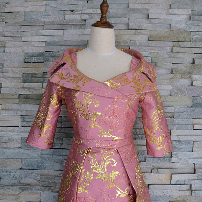 Vestido de brocado feito sob medida, vestido de mãe da noiva, vestido de casamento, roupa de mãe da noiva, vestido largo de tecido com decote aberto