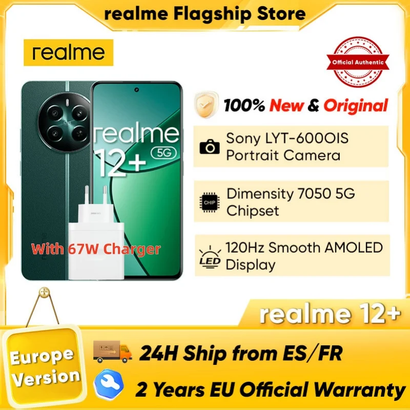 Smartfon realme 12 Plus MediaTek Dimensity 7050 5G 6,67'' 120Hz Ultra Smooth OLED Display 50MP Sony Camera 67W SUPERVOOC NFC