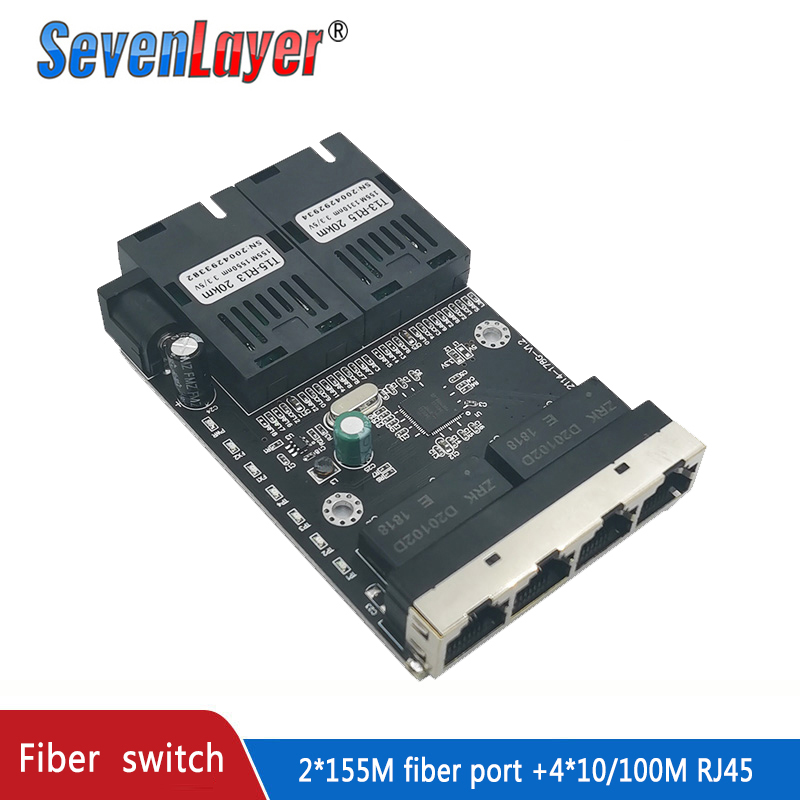 Conmutador Ethernet de fibra óptica convertidor de medios monomodo 4 RJ45 y 2 puertos de fibra SC 10/100M PCBA 2F4E
