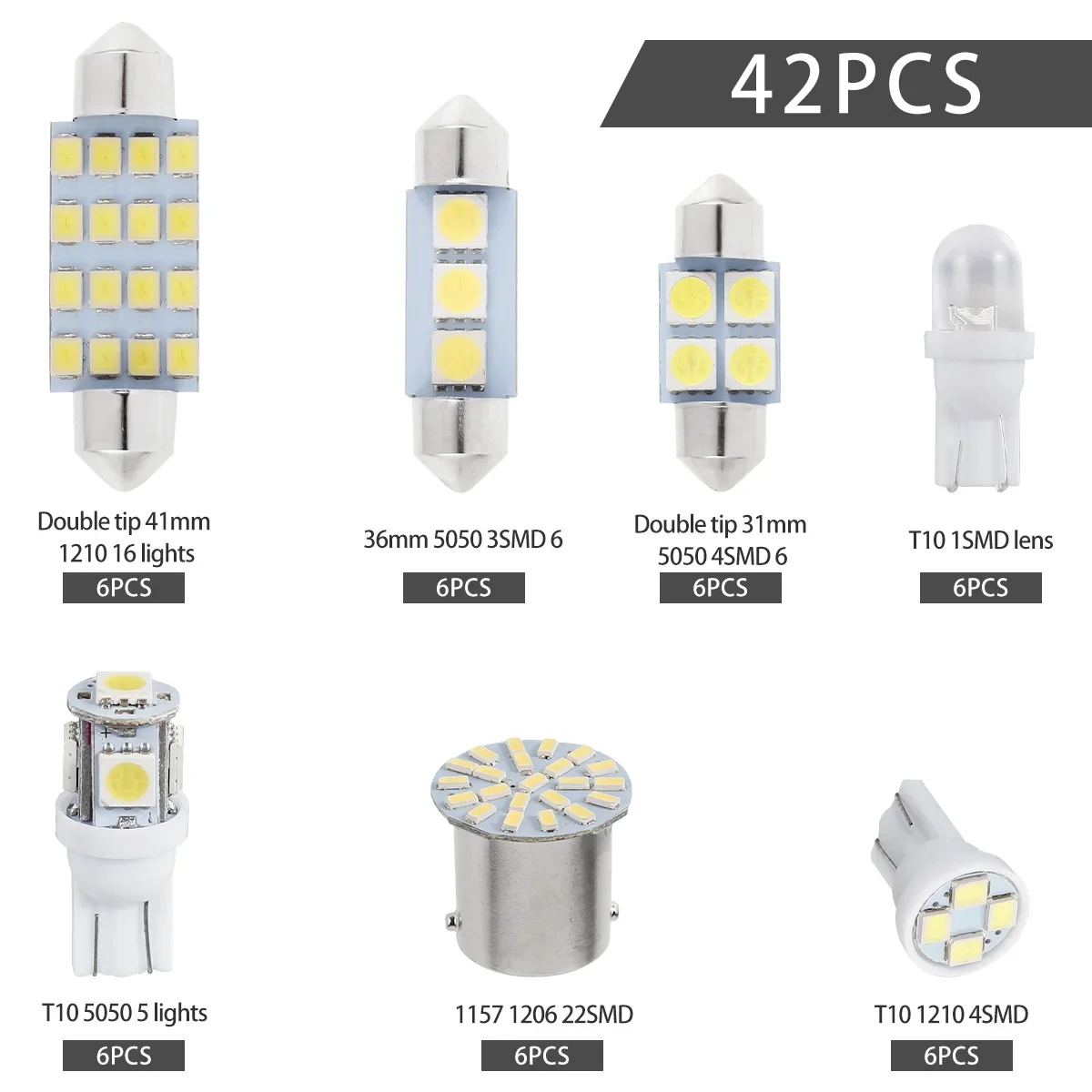 42 ชิ้น LED ภายในรถ T10 6000 พัน SMD LED เปลี่ยนป้ายทะเบียน/อ่านหลอดไฟซีนอนสีขาวภายในหลอดไฟ