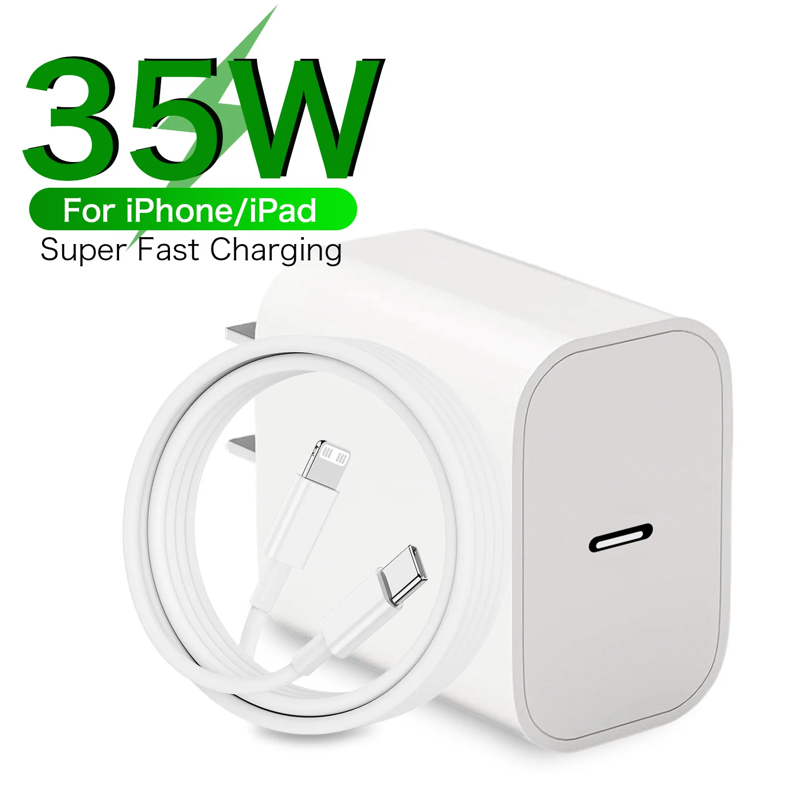 Cargador rápido de 35w para iPhone 14 13 12 11 Pro Plus mini XS Max XR X 8 iPad Air adaptador de corriente de carga rápida cable USB C