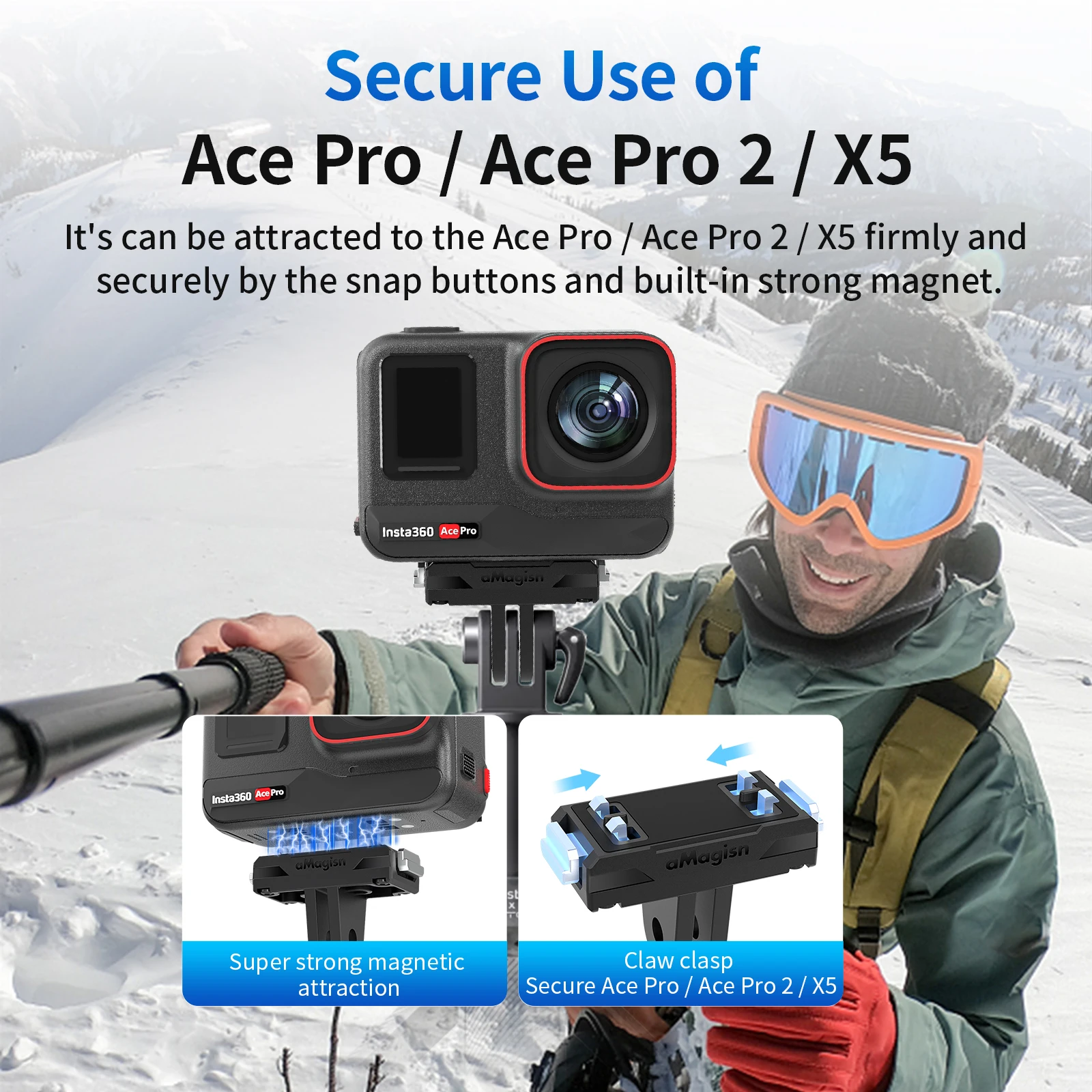 aMagisn Быстросъемное крепление для Insta360 X5 / X4 Air , пластиковое магнитное основание с надежным адаптером с защелкой  Аксессуары для камер