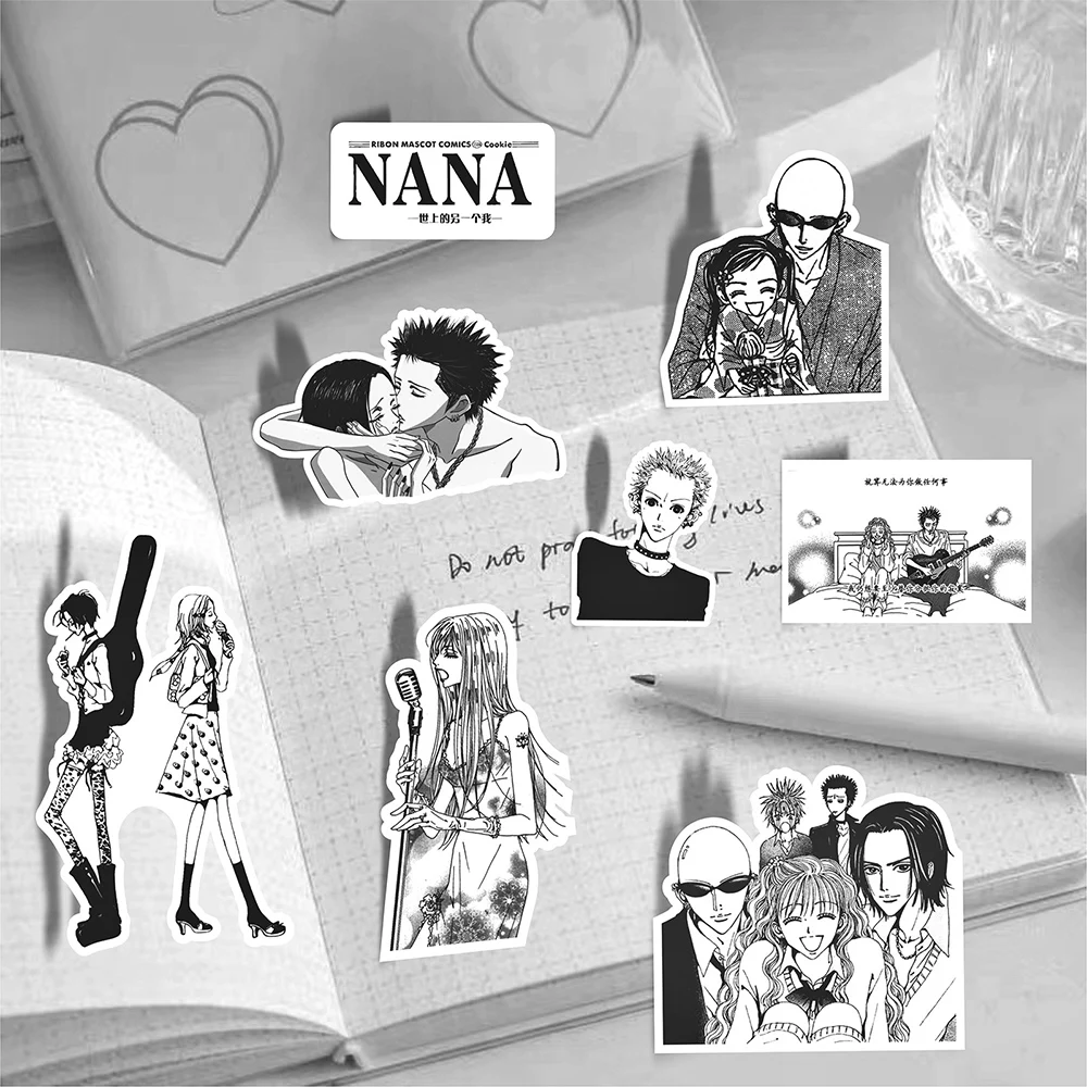 Pegatinas de NANA de Anime japonés, calcomanías blancas y negras, decoración de dibujos animados, maleta, portátil, teléfono, papelería, pegatina de Manga, 10/30/65 Uds.
