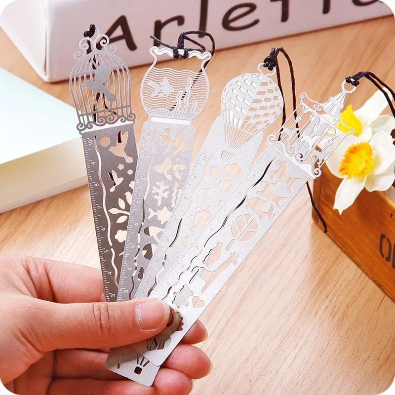 1/4Pcs Multifunctional Creative Retro Hollow Metal Ruler Drawing Bookmarks School Line Template Patchwork Spirograph