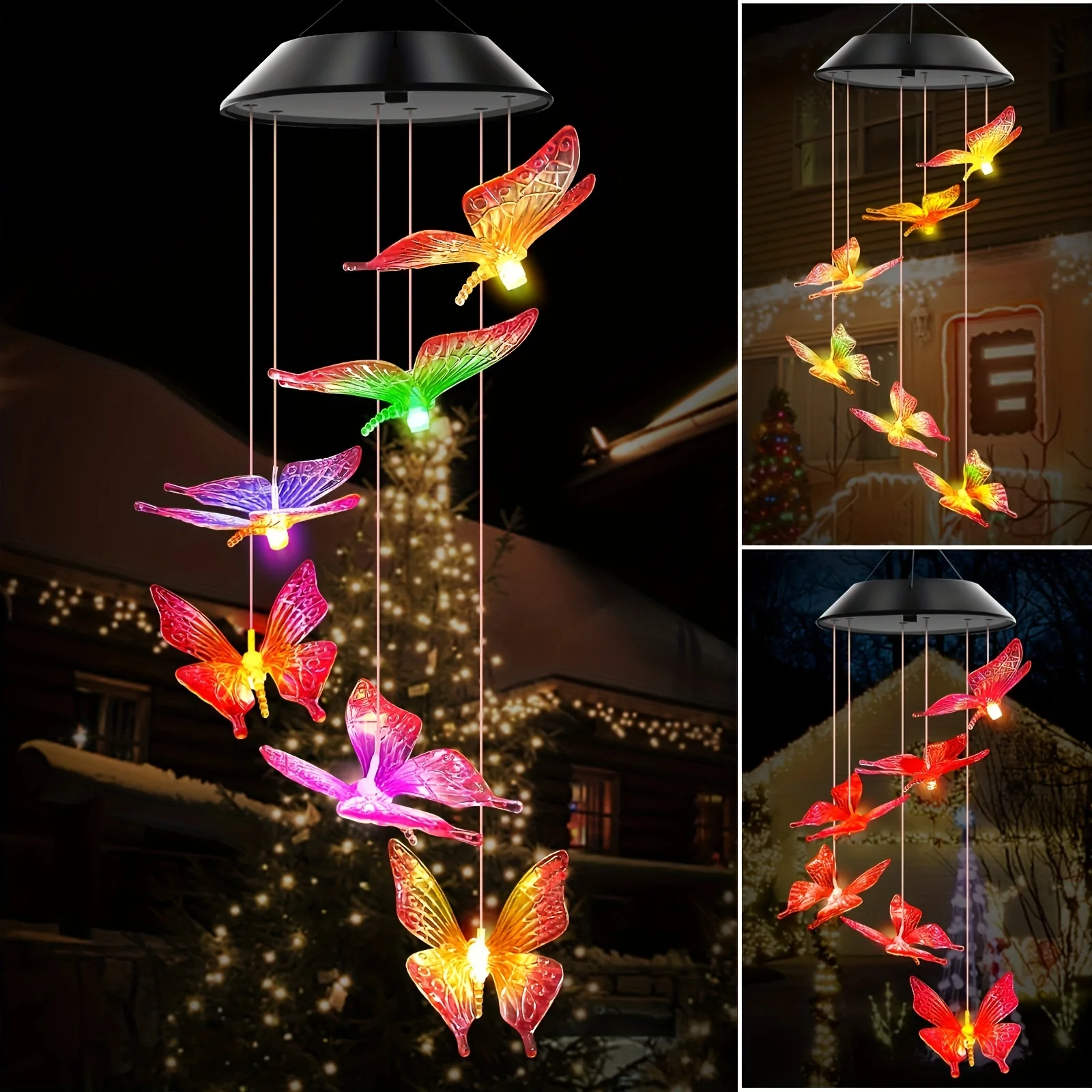 Campanas de viento solares Led que cambian de Color, mariposa, libélula, colibrí, impermeables para exteriores, regalos de cumpleaños, 1 ud.