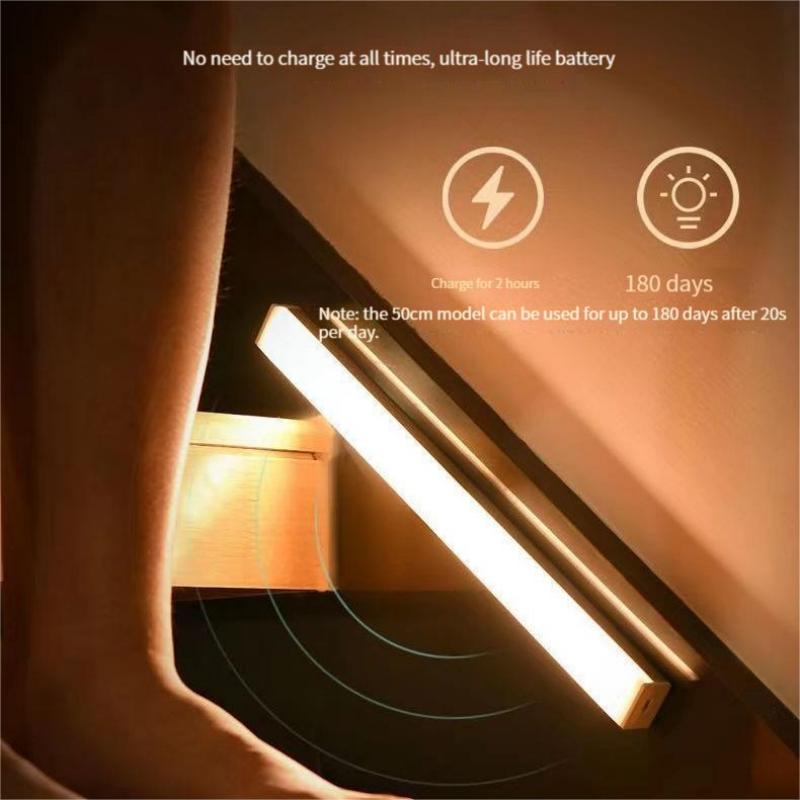LEDインテリジェントワイヤレスロングストリップボディセンサー照明寝室ナイトライトUSB充電電磁吸引キャビネットライト