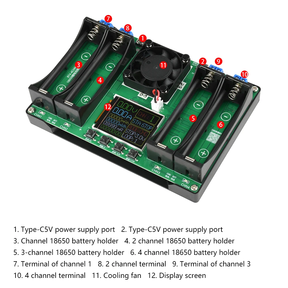 เครื่องทดสอบแบตเตอรี่จอแสดงผล LCD Universal Battery Checker Analyzer Charger สําหรับ 18650 แบตเตอรี่ 4 ช่องเครื่องทดสอบความต้านทานภายใน