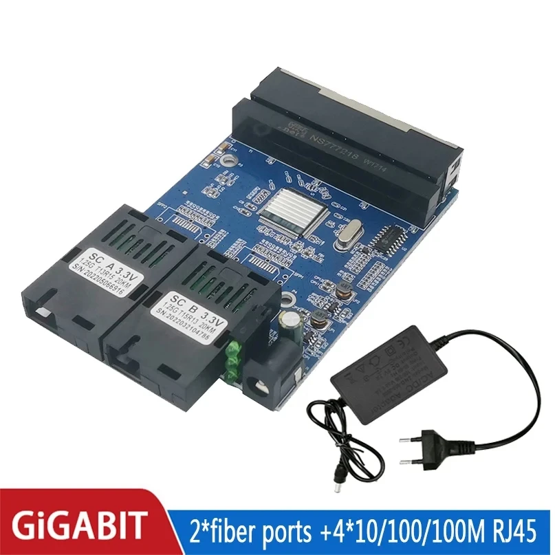 Switch in fibra 4 RJ45 UTP 2 SC Gigabit Convertitore multimediale in fibra ottica 2SC 4 RJ45 2G4E Ethernet Scheda PCBA