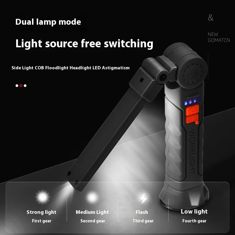 COB LED 작업등 손전등, USB-C 800mA 작업등, 마그네틱 360 ° 차고 수리 검사 램프, 4 가지 모드 포켓 투광 조명, 450LM
