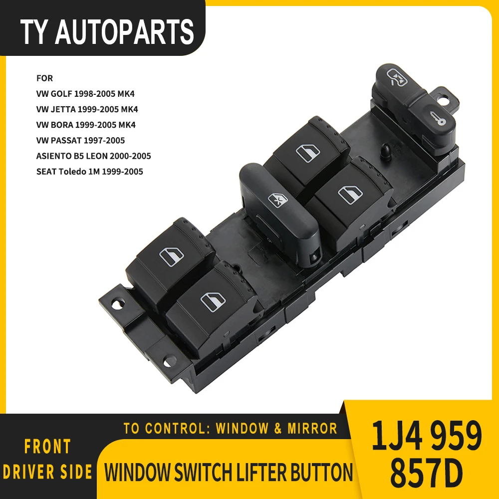 Fensterschalter-Heber-Taste für Jetta Golf Bora Passat B5 Seat Leon Toledo 1999 2000 2001 2002 2003 2004 2005 2006 1J4 959 857D