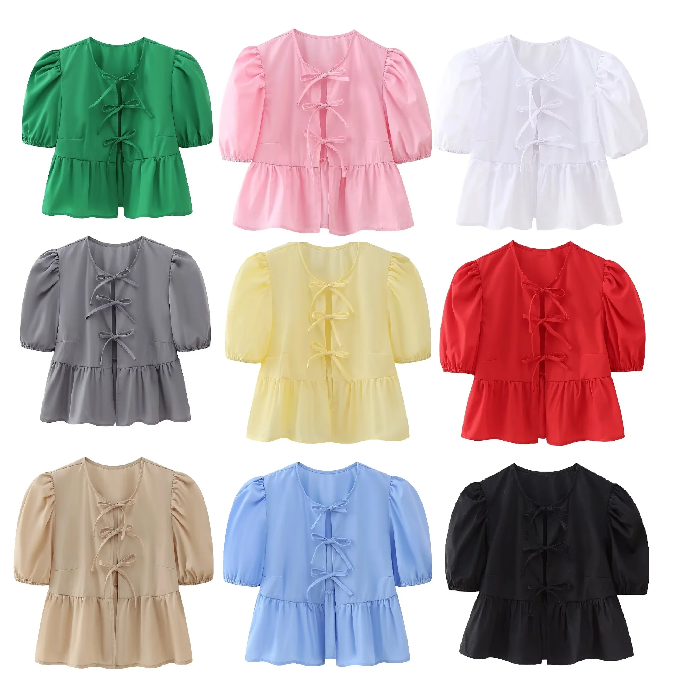 Женская летняя блузка с коротким рукавом и бантом