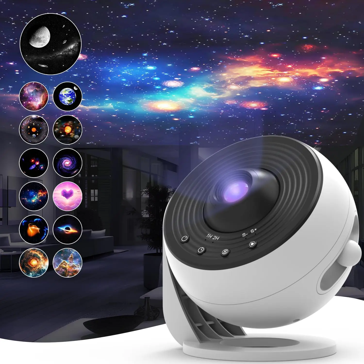 Projecteur PRO Galaxy 13 en 1 amélioré, 360 °   Veilleuse rotative à ciel étoilé pour planétarium HD à 4 boutons avec minuterie 1/2h pour chambre à coucher