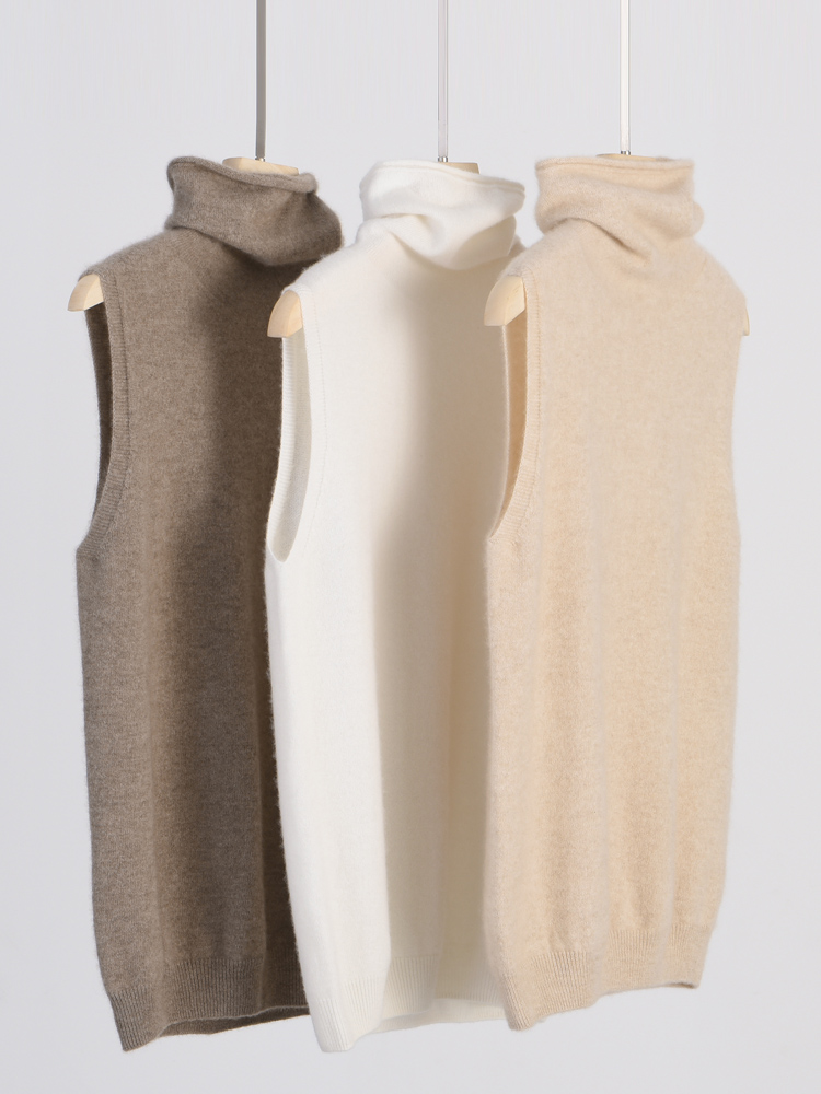 Women Autumn Winter Sleeveless Turtleneck Pullover Vest 100% Merino Wool Sweater Basic Soft Knitted Waistcoat Korean Style Top