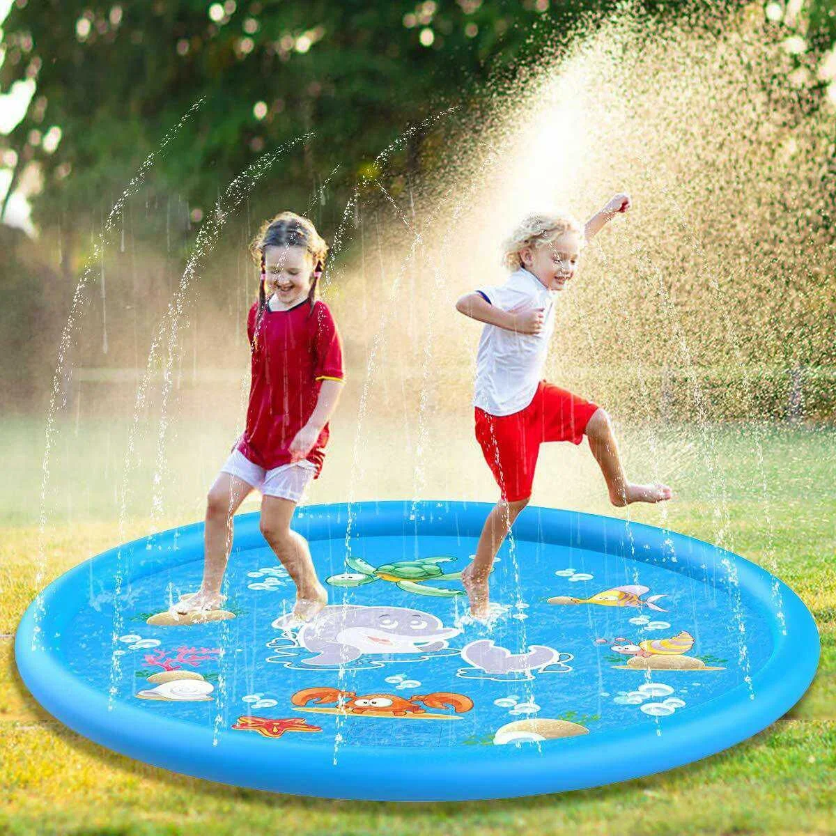 100/170cm crianças ao ar livre brinquedos engraçados crianças inflável redondo respingo de água jogar piscinas jogando sprinkler esteira quintal almofada de spray de água