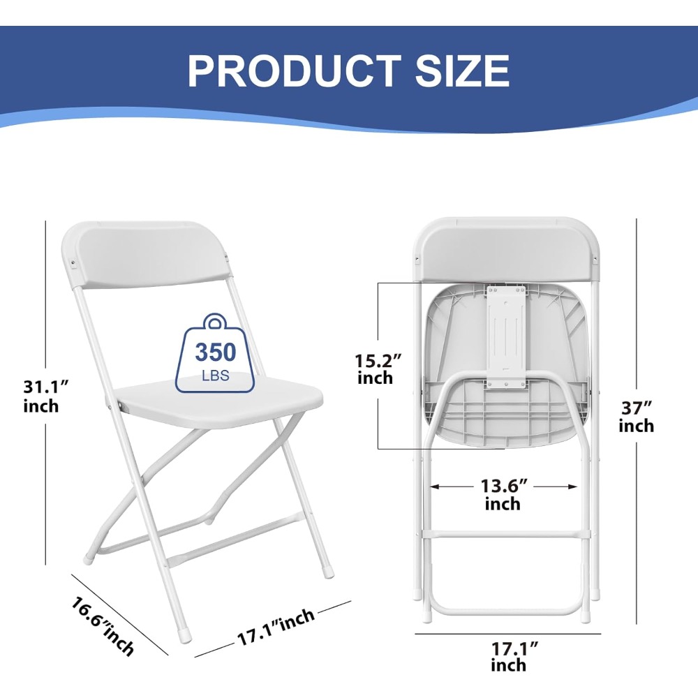 20 Pack White Folding Chairs, Plastic Folding Chairs Outdoor Indoor, 350lb Capacity,Portable Event Chair, Lightweight Folding Ch