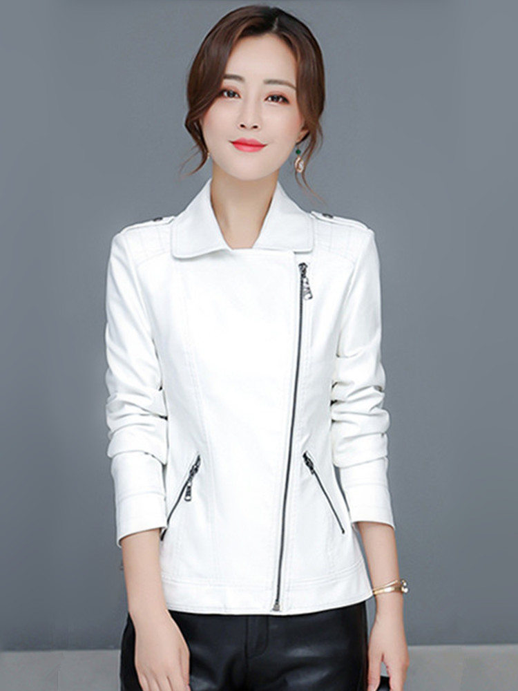 M-6XL 女の人 セパレートレザー ジャケット着 春 秋 新 ファッション むやみに めくる ファスナー スリム 短い コート着 女の人 サイズを大きくする