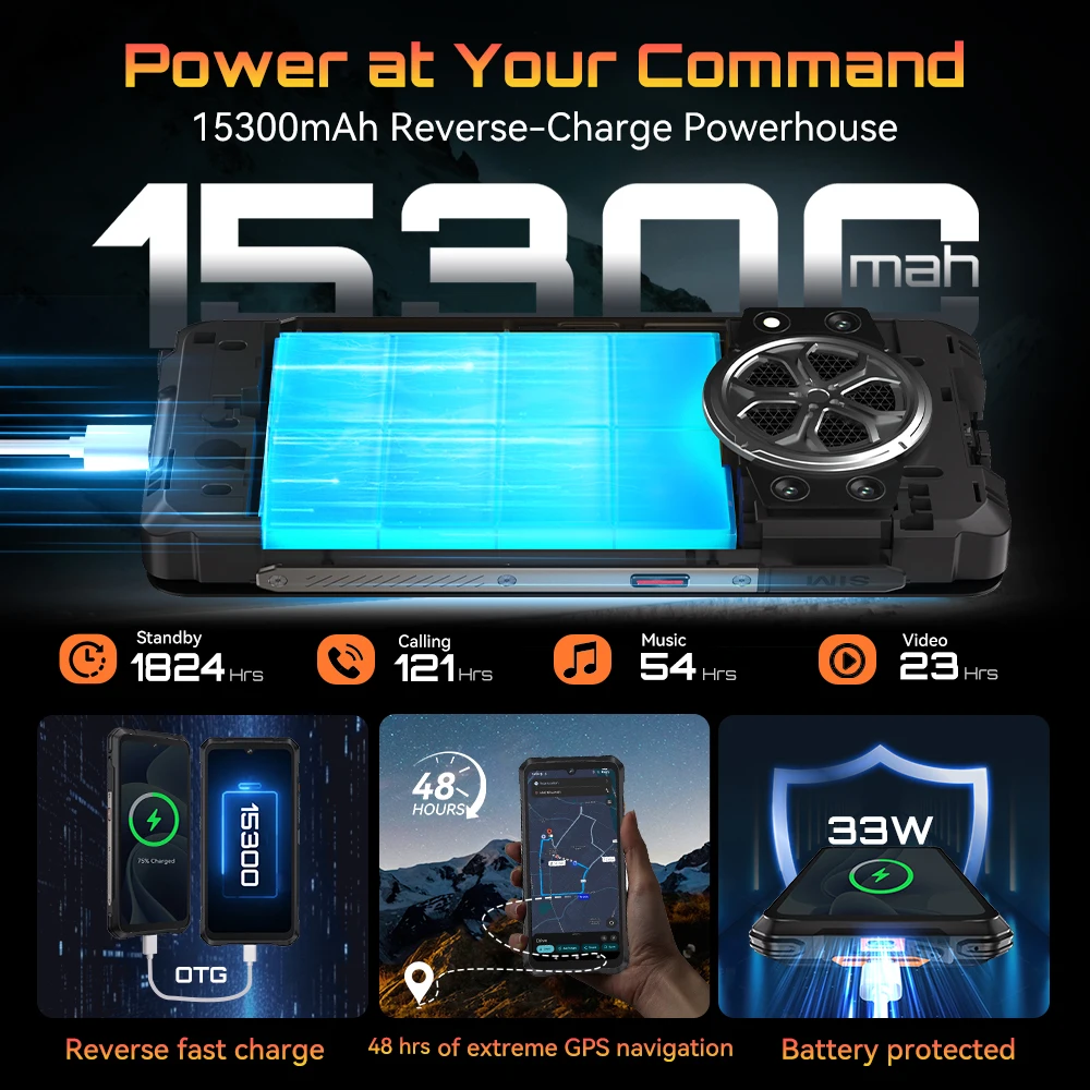 Android 15 Смартфон Cubot King Kong Power 5, 6.88" 120Hz Screen, 15300mAh Battery, 16GB RAM (6+10) 128GB ROM,MTK G100 5W Speaker
