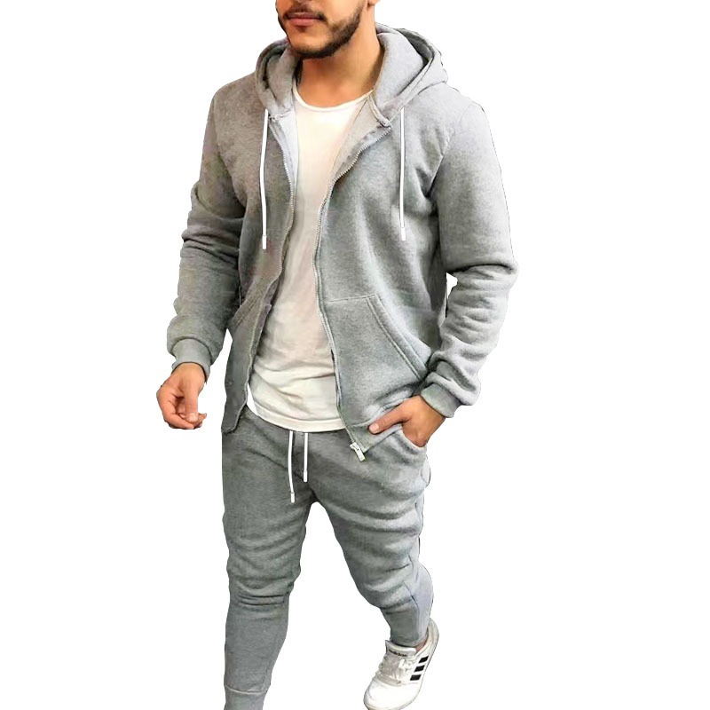 Frühling Herbst Sport Herren Sets Einfarbig Mode Casual Anzug Mit Kapuze Strickjacke Mantel und Hose Herrenmode Zwei Stück Set