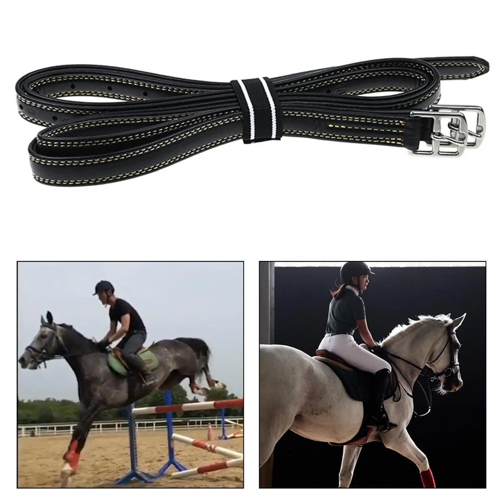 2 pezzi in pelle con staffa inglese con fibbie in acciaio inossidabile, attrezzatura per equitazione con stabilità di lunghezza 1,35 m, attrezzatura equestre
