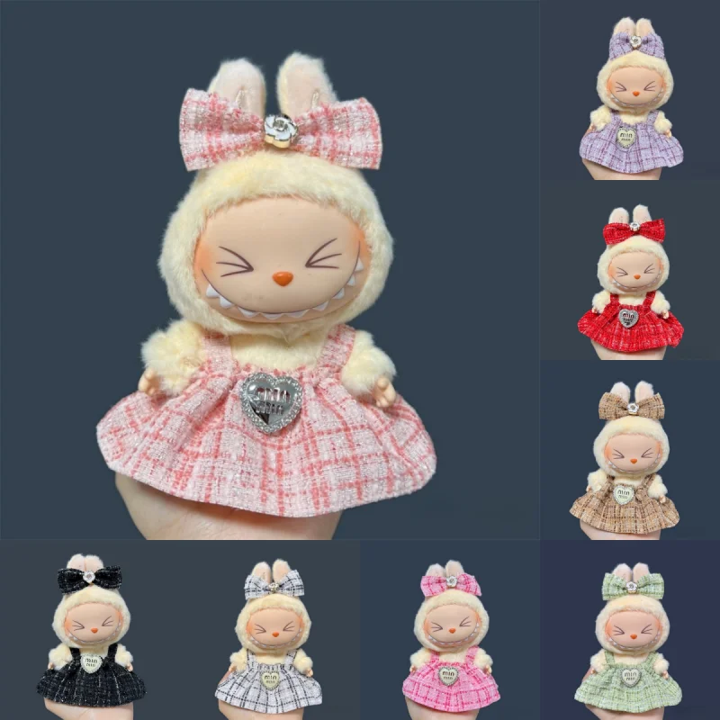 Per 15/17 centimetri Labubu Mini Doll Set di Abbigliamento di Lusso Grande Arco Vestito di 2 Pezzi Set Tirare Vestiti Labubu Decorazioni Del Partito accessori