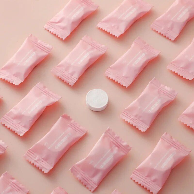 Toalha de limpeza de algodão descartável, Toalhas de viagem, Saco comprimido, Adequado para pele sensível, Face Pack, 50Pcs