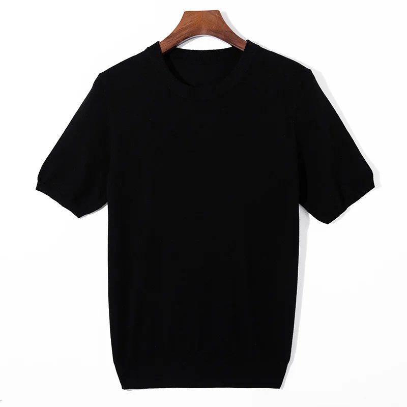 Zomer Klassieke Heren Truien Met Korte Mouwen Zijde Wolmix Trui O-hals Losse Koele Kwaliteit Zakelijke Trui Basic Kleding Tops