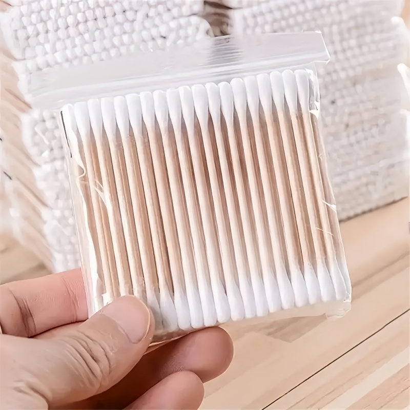 Bastoncillos de algodón de doble punta para maquillaje, varillas de madera para limpiar las orejas y quitar el maquillaje, 100 unidades