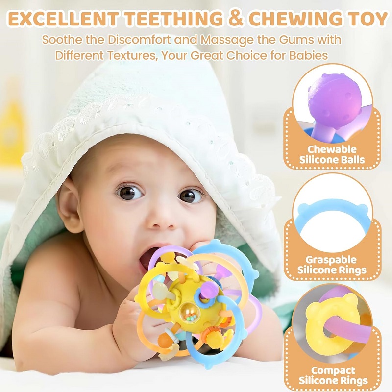 Hochet en Silicone pour Bébé de 0 à 12 Mois, Développement Sensoriel, Balle à Saisir à la Main, Jouets Doux pour Bébés