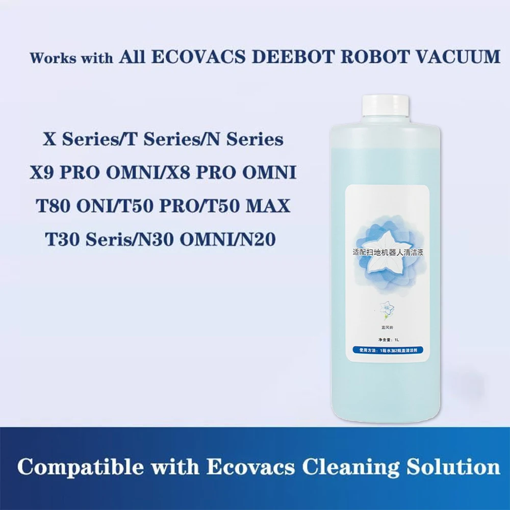 1L น้ำยาทำความสะอาดสำหรับ ECOVACS DEEBOT T30 Pro Omni\T30S COMBO/T30S/X2 COMBO/X1 TURBO/X2/T20 /T10 OMNI สูญญากาศเปลี่ยนชิ้นส่วน