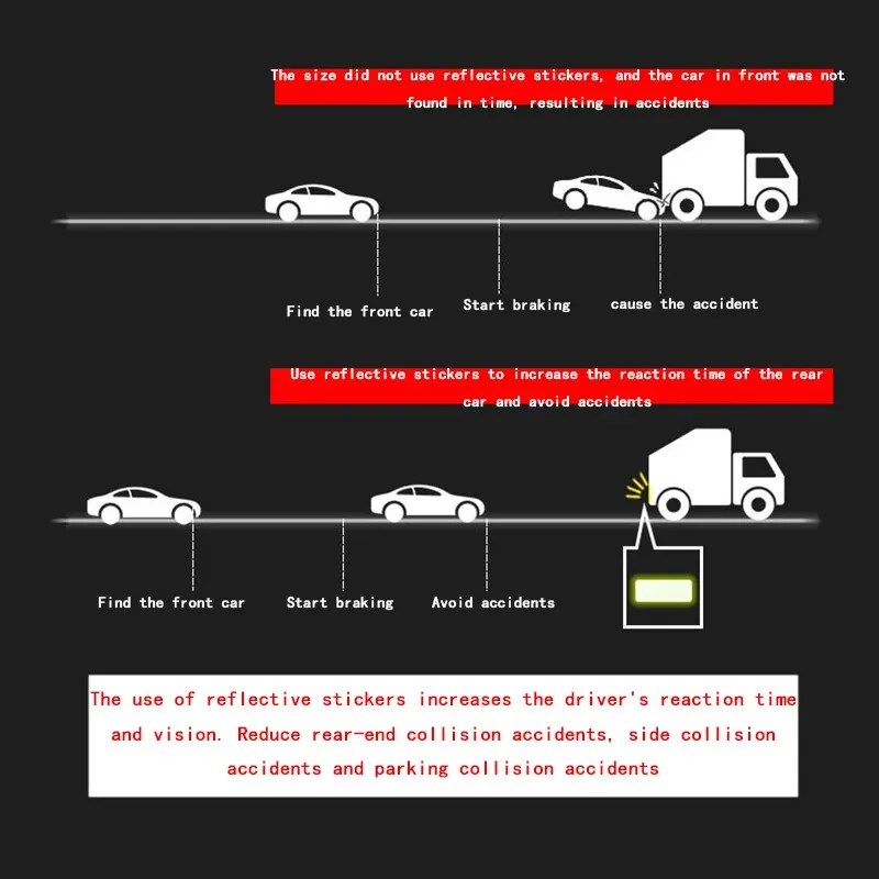 10Pcs 3*8cm Car Bumper Reflective Safety Strip Stickers Car Reflective Sticker Reflective Warning Safety Tape Warning