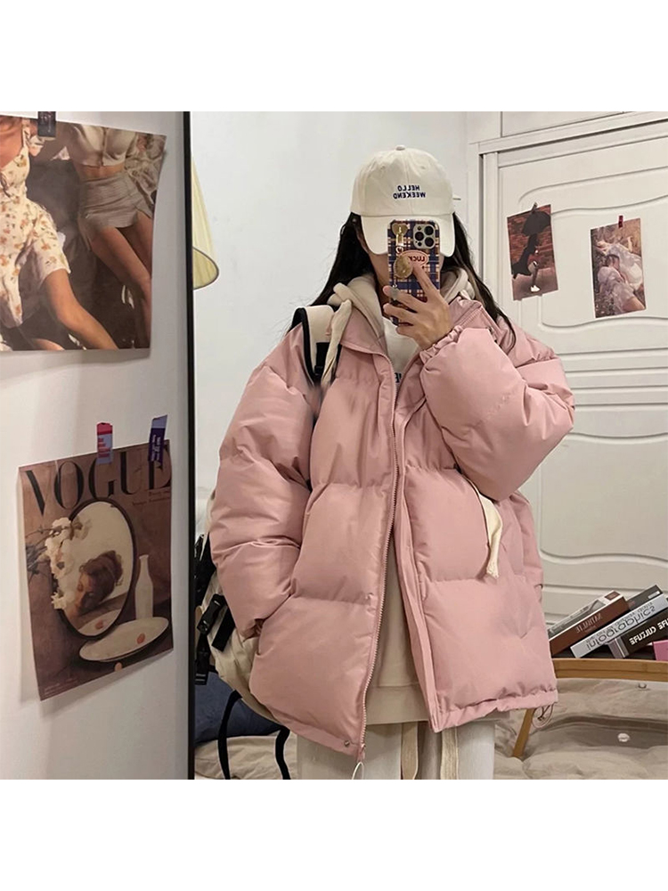 Chaqueta lisa de Invierno para mujer, Parkas coreanas gruesas y cálidas, abrigo empalmado de gran tamaño, ropa de abrigo holgada de moda coreana, 2022