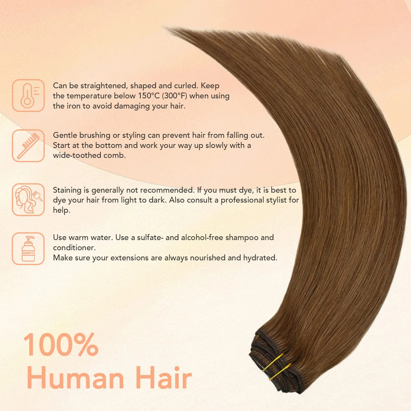 Extensions de cheveux à clipser # 6 brun châtain Double trame épaisse 120G 8 pièces pince brésilienne droite soyeuse dans les Extensions de cheveux humains