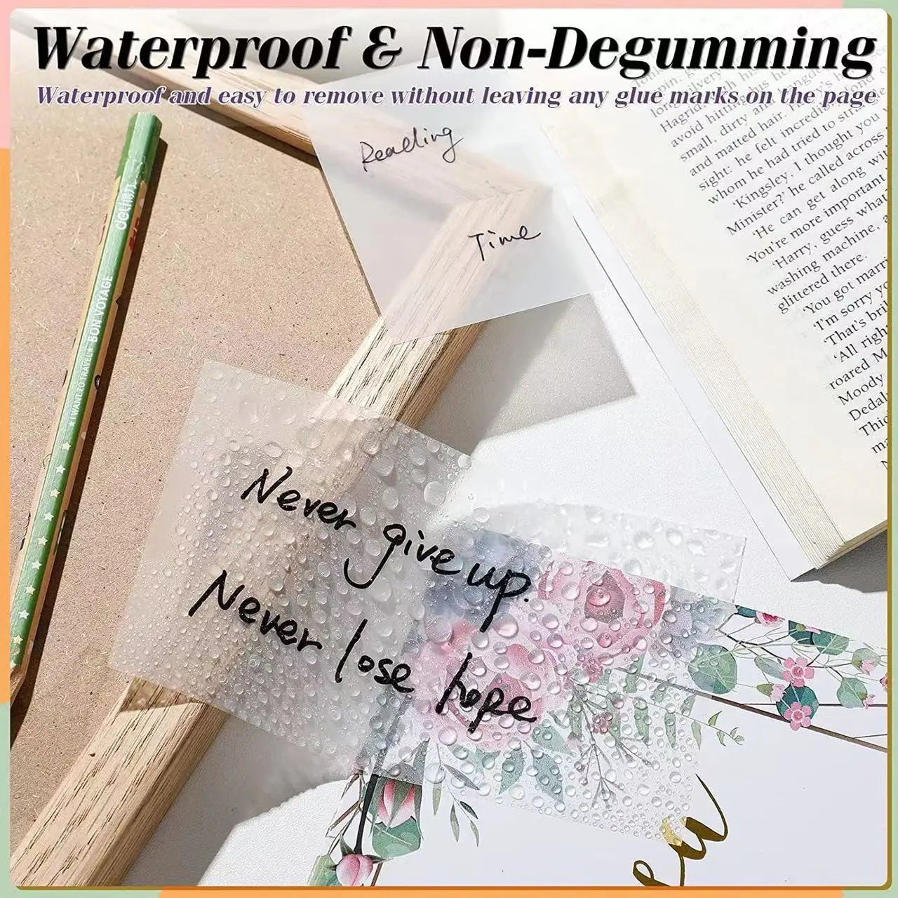 50 Sheets Transparent Sticky Notes Waterproof Message Stickers for Note Books Convenient Reporting & Signature Stickers