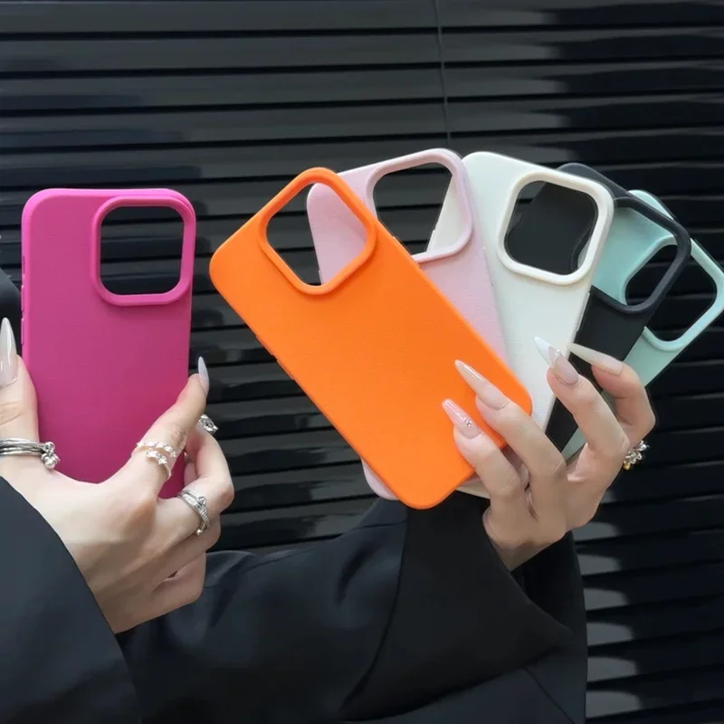 Funda de teléfono de silicona con patrón de lichi de Color caramelo suave para iPhone 11 12 13 14 15 16 ProMax Plus 16E X XS XR cubierta de parachoques a prueba de golpes