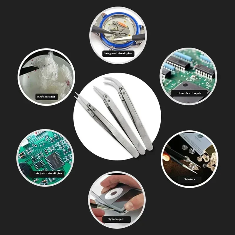 Pinzette per saldatura elettronica a punta dritta in ceramica da 3 pezzi, pinzette in ceramica per mandrino di precisione resistenti agli acidi inversi antistatici