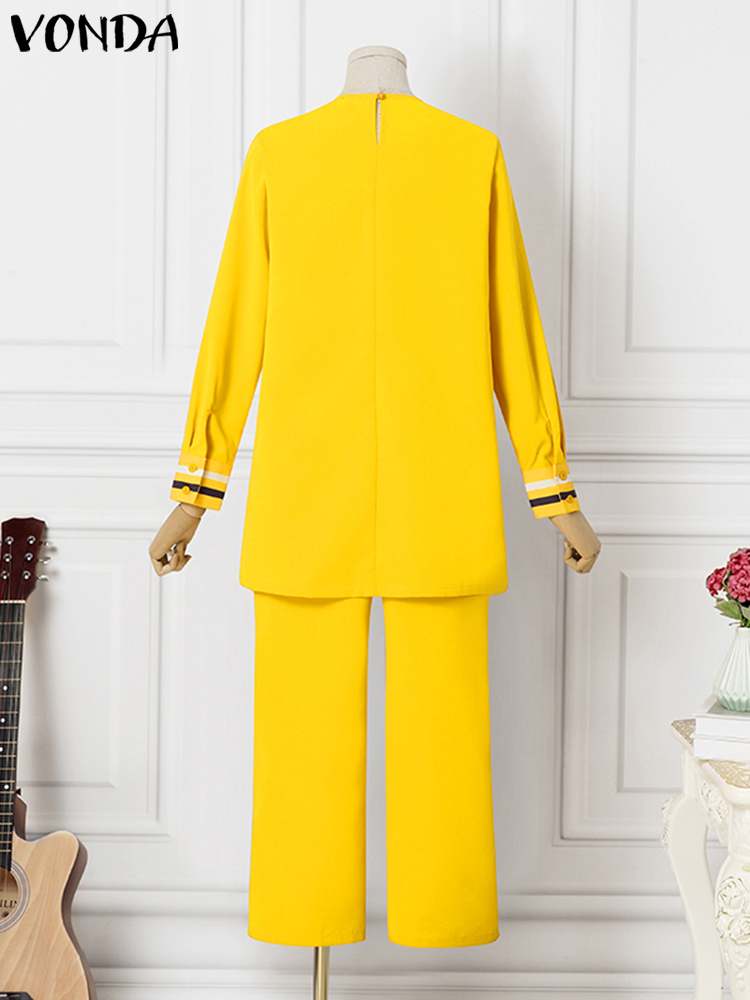 Vonda-女性用の長袖トップとパンツセット,ヴィンテージスタイル,ボヘミアンスタイル,ルーズフィット,ラージサイズ,5xl,2個