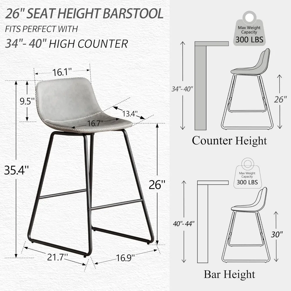 Counter Height Bar Stools Set of 4, Counter Stools with Backs, Modern Barstools for Kitchen Island, Bar Stools 26 Inch Seat Hei