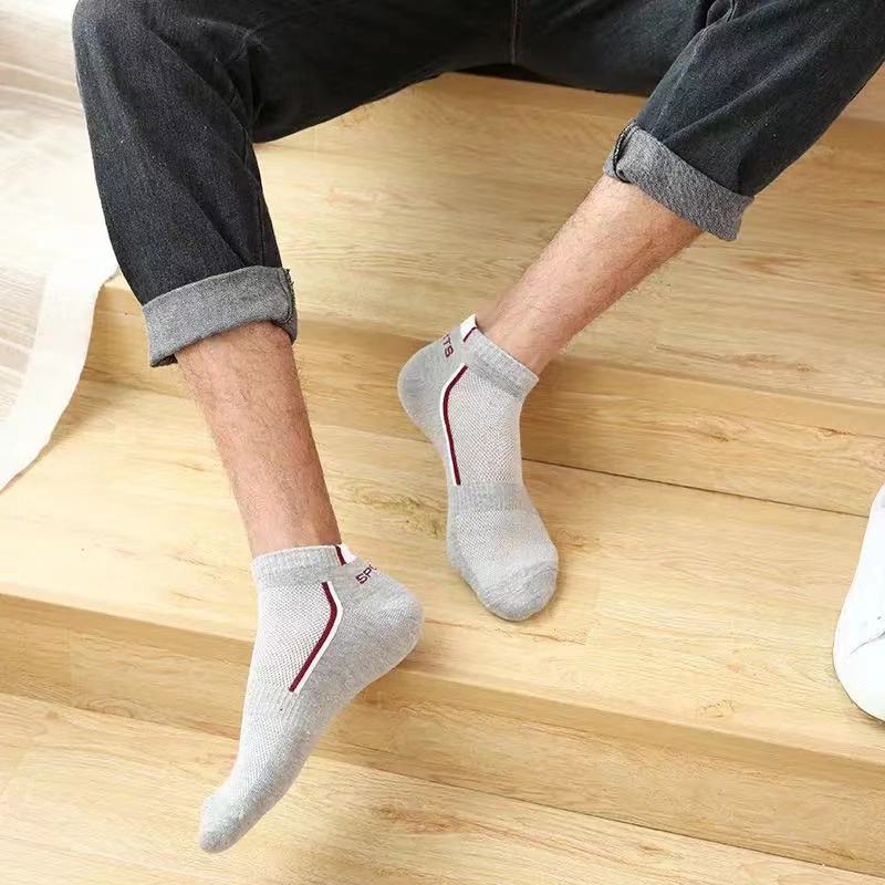 5 pares de calcetines deportivos de moda para hombre, calcetines tobilleros cómodos transpirables con absorción de sudor de algodón rayado