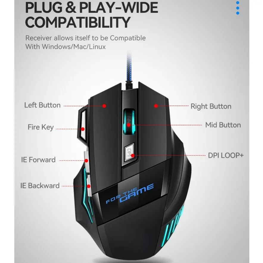 1 pc novo mouse de jogo usb hipervelocidade rgb retroiluminado ergonômico mouse de jogo 7d esports mouse com fio para computador portátil gamer