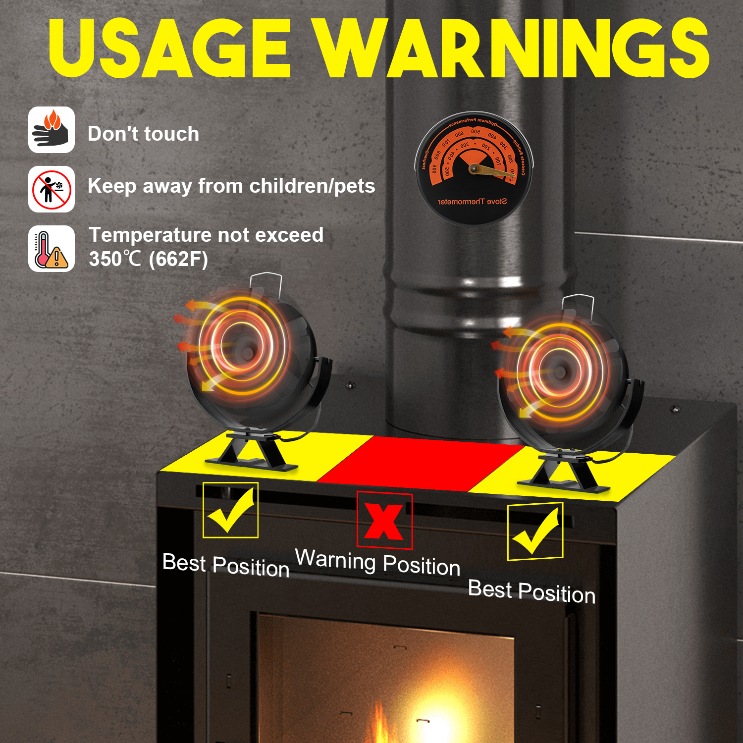 6-лопастной тепловой вентилятор для печи, тихий, черный, дровяная горелка, камин, эко-вентилятор, зимний домашний теплый, эффективное распределение тепла