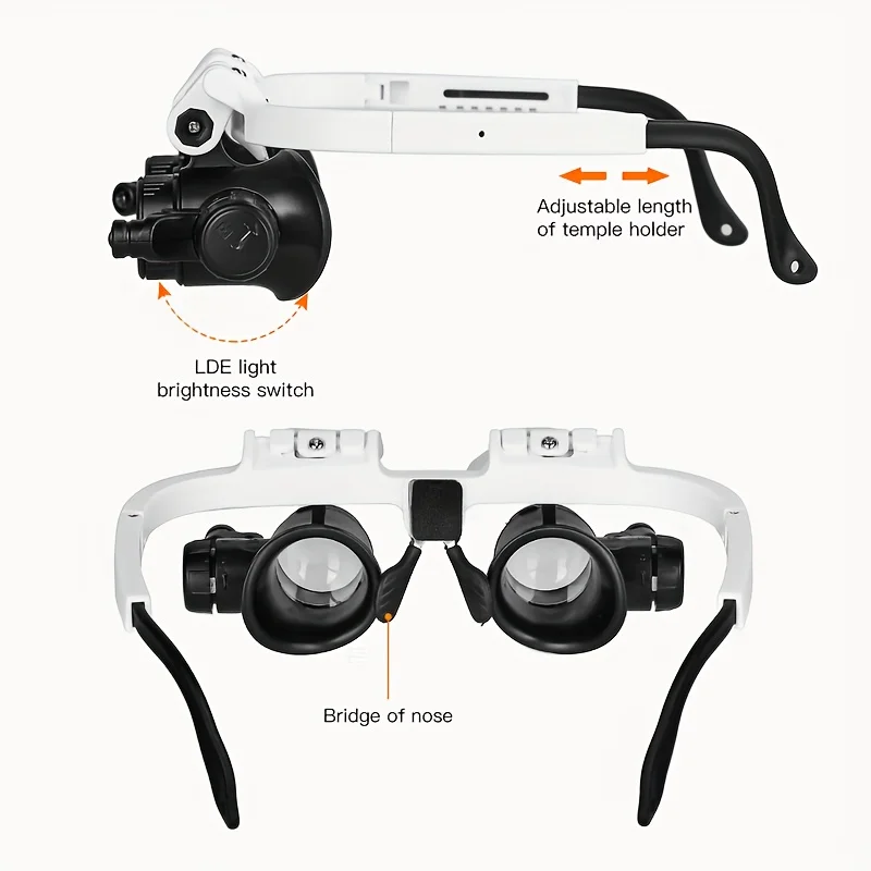 2LED headmounted lighting microlens with maintenance LED lamp magnifying glass, magnification 8x, 15x, 23x