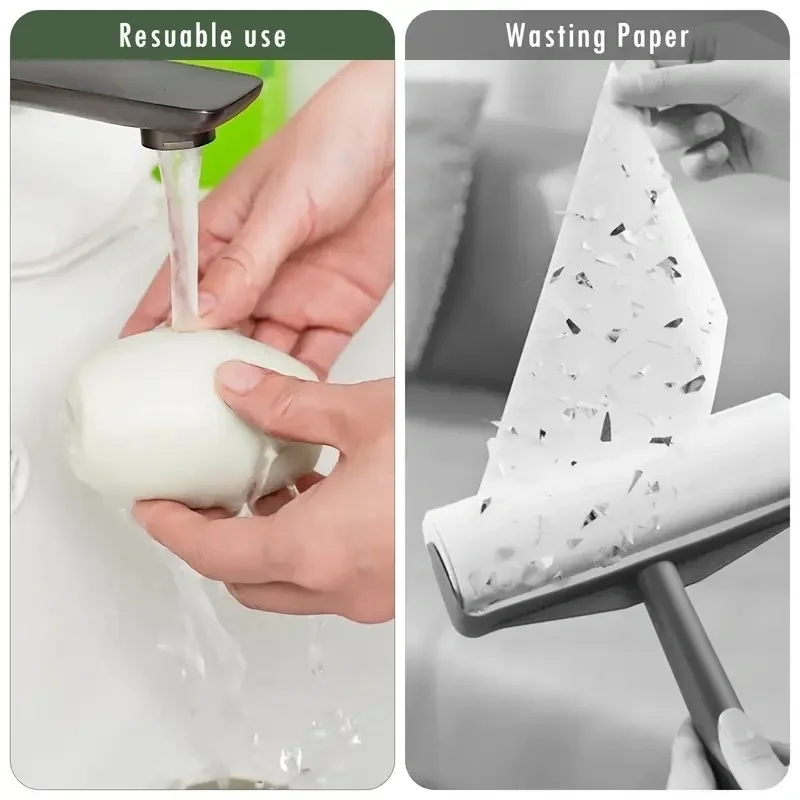 Rolo manual de fiapos, removedor de pêlos de animais de estimação reutilizável e lavável, limpeza poderosa de poeira com durável, removedor de fiapos, 1 peça