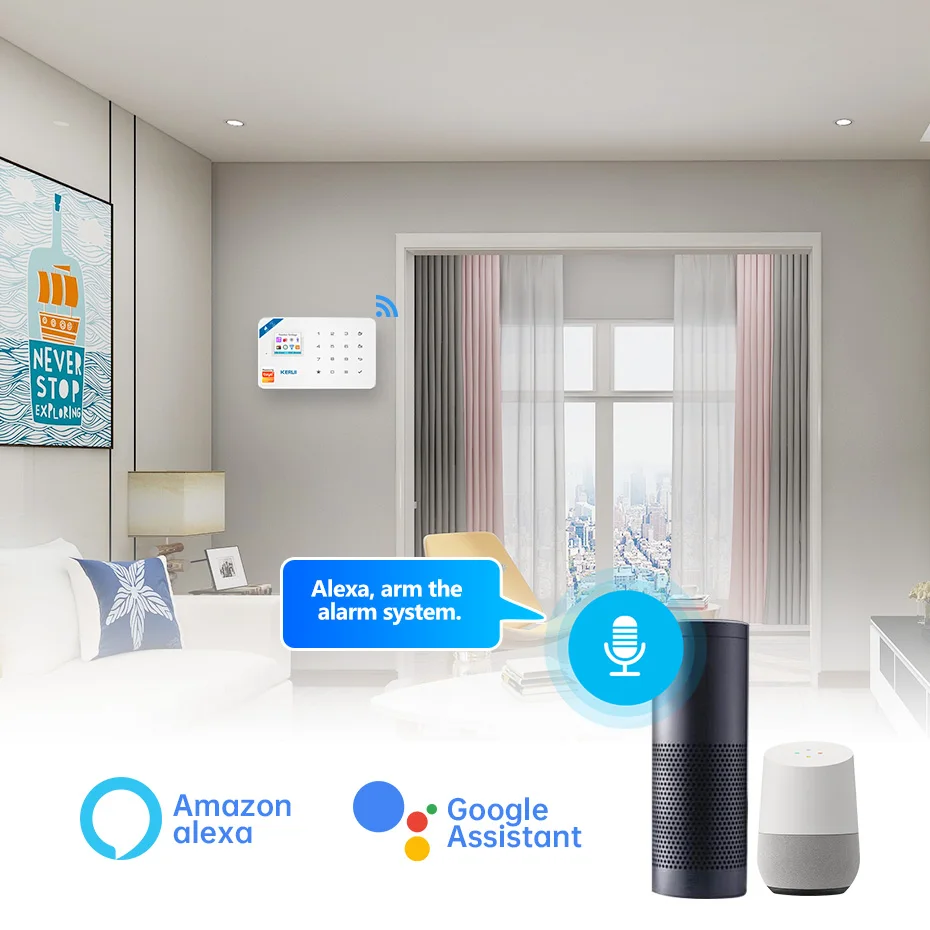 KERUI W181 ระบบรักษาความปลอดภัยบ้าน WIFI GSM Tuya สมาร์ท Motion Detector เซ็นเซอร์ประตูกันขโมย IP กล้องทํางาน Alexa Google