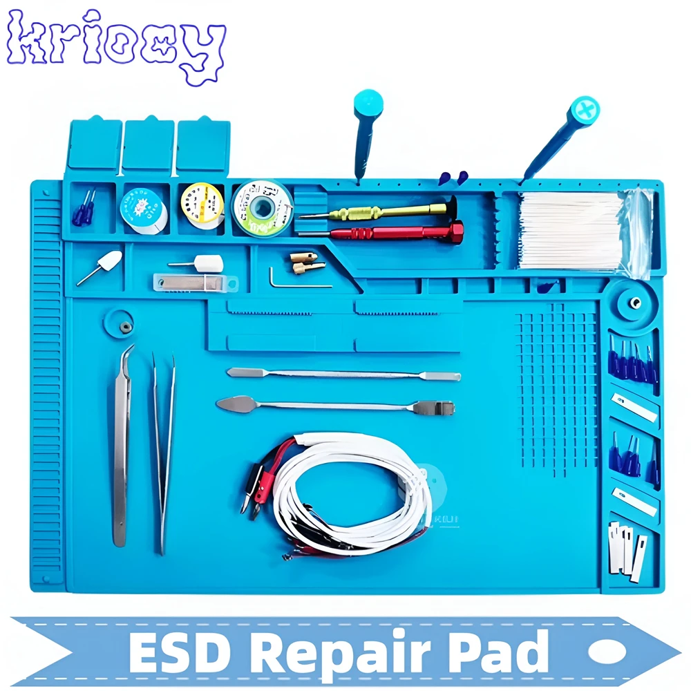 Estera de soldadura ESD, estera de trabajo de aislamiento antiestática resistente al calor, Kit de estación de soldadura, plataforma de mantenimiento de almohadilla de reparación de silicona
