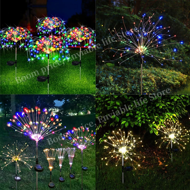 60/90/120/150/200LED Solar al aire libre hierba globo diente de león impermeable Flash cadena luz césped fuegos artificiales lámpara jardín decoración de Navidad