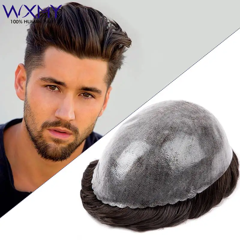 Prótesis de cabello masculino 0,1-0,12mm peluquín de piel completa peluca de hombre 100% cabello humano Natural sistemas de peluca de hombre prótesis capilar de 6 "para hombres