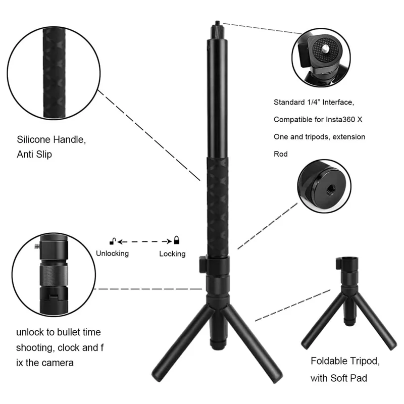X5/X4/X3/X2 Handheld Selfie Stick Tripod Bullet Time Bundle For Insta360 X5 X4 X3 One X2 One RS Action Camera Accessories