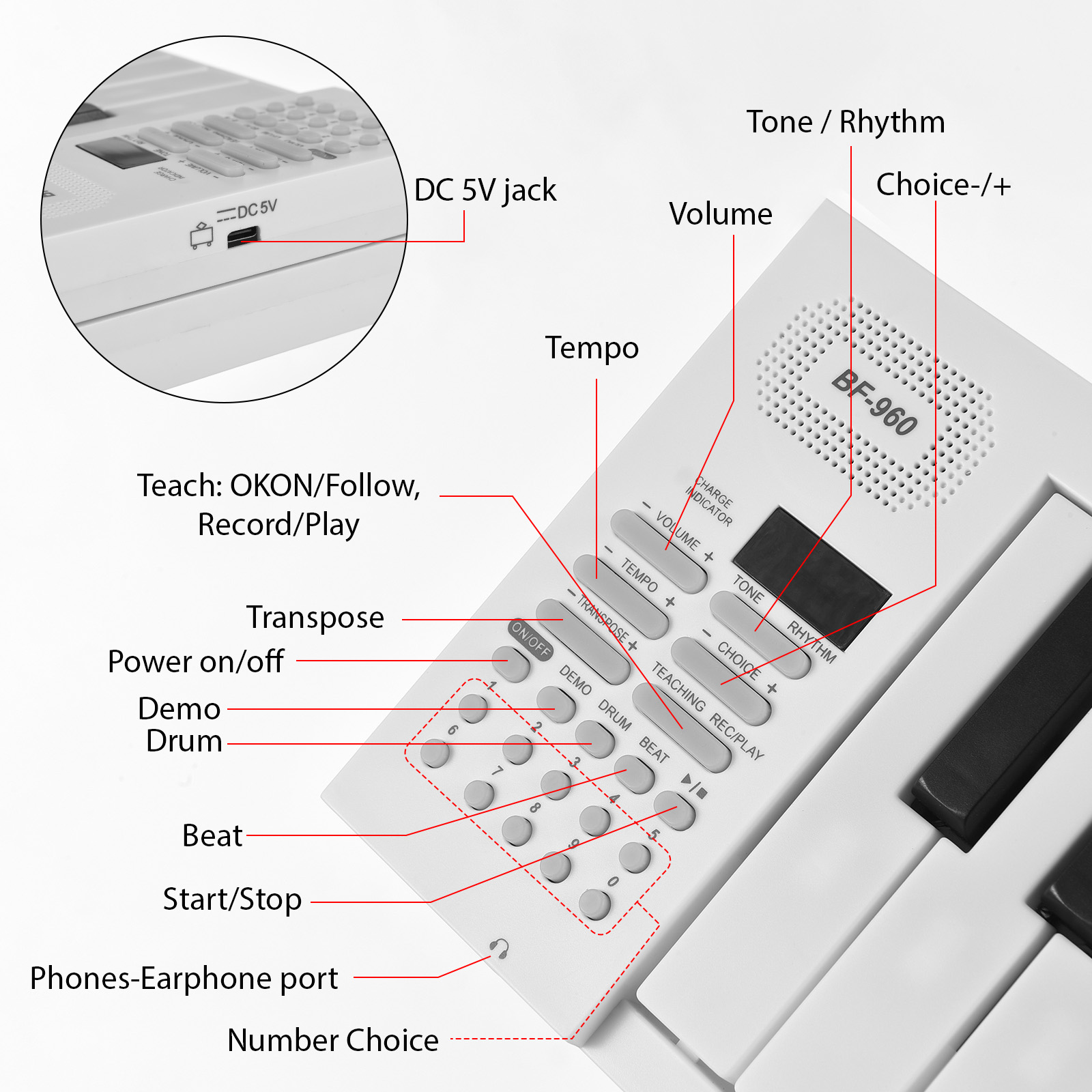 Piano eletrônico dobrável de 61 teclas Teclado de piano eletrônico multifuncional com display LED Bateria embutida Piano digital